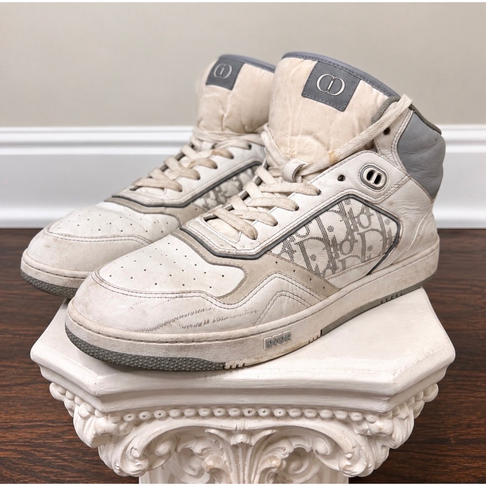Dior B27 High Top Sneakers White Grey Oblique Galaxy Leather IT 44 3SH132ZIJ